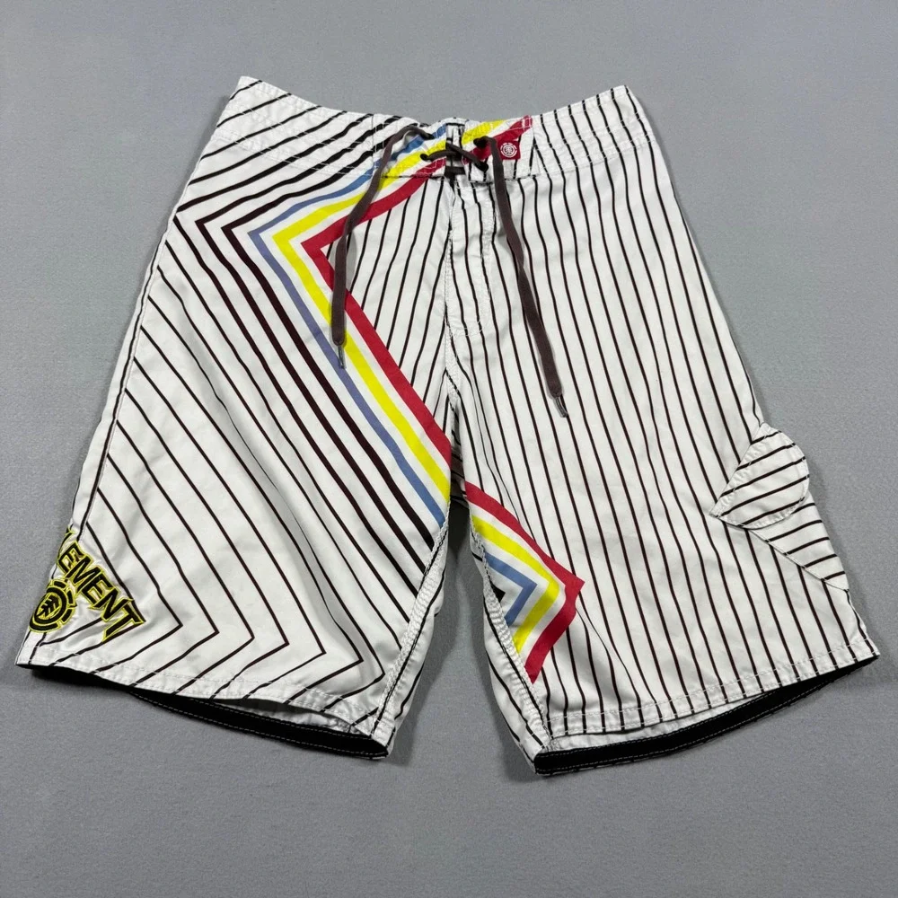 Element Board Shorts Mens 29 White Pinstripe Multi Color Graphic Skate Trunks